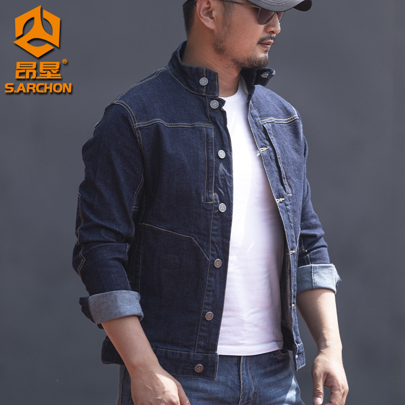 昂垦立领秋季修身牛仔夹克