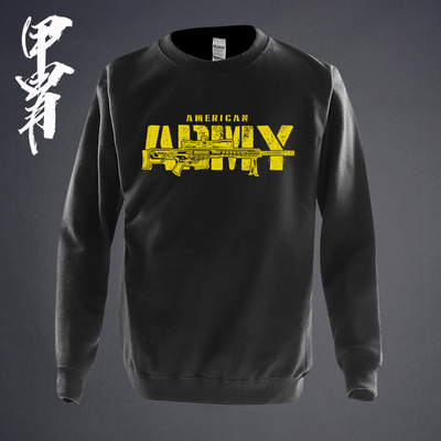 圆领卫衣加绒毛圈美式休闲卫衣军迷外套新品春秋冬ARMY枪械主题