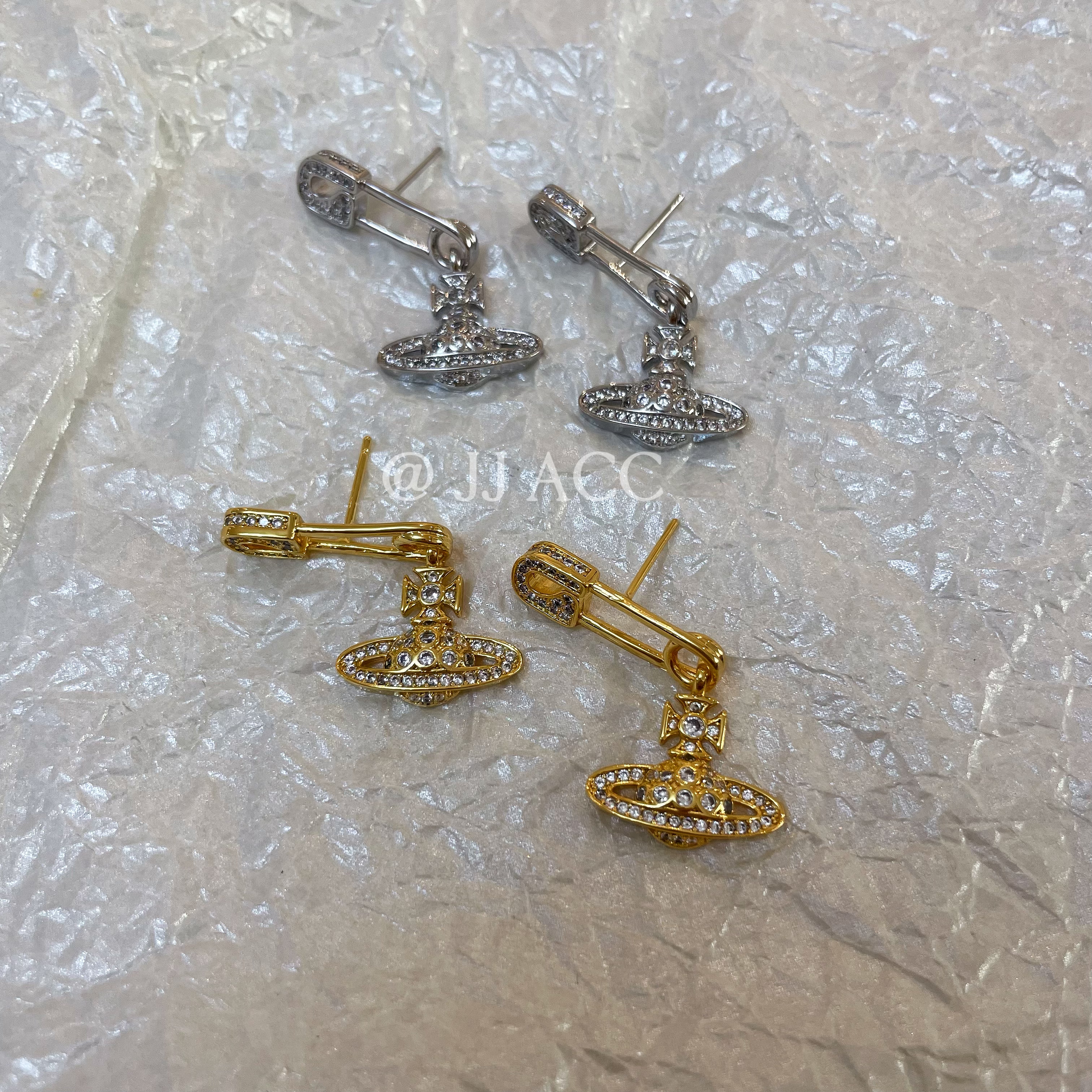 自留款金土星满钻别针耳环女镶钻时尚个性设计感欧美风耳钉耳饰