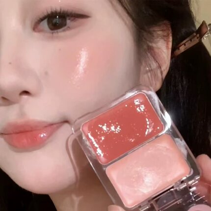 日杂水光无花果色!水光肌腮红高光多用膏女脸部提亮膨胀奶杏色