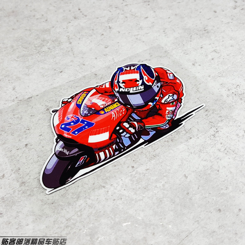 摩托gp车手贴 27stoner 斯通纳 q版车手 压弯 摩托车反光贴纸贴花