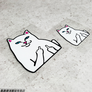 low and slow 中指猫 搞怪贱猫RlPNDlP潮牌贴纸 个性装饰反光贴花