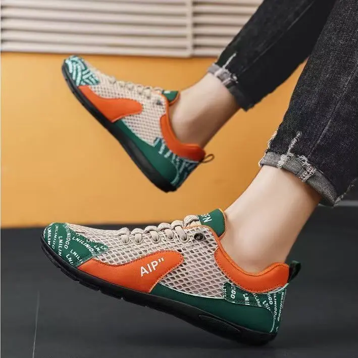 春夏新款透气网面时尚百搭休闲鞋软底轻便防滑耐磨板鞋一脚蹬男鞋