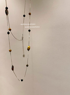 美拉德色系毛衣链虎眼石玛瑙项链