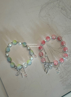 女铜合金锆石日韩蝴蝶手链玻璃珠