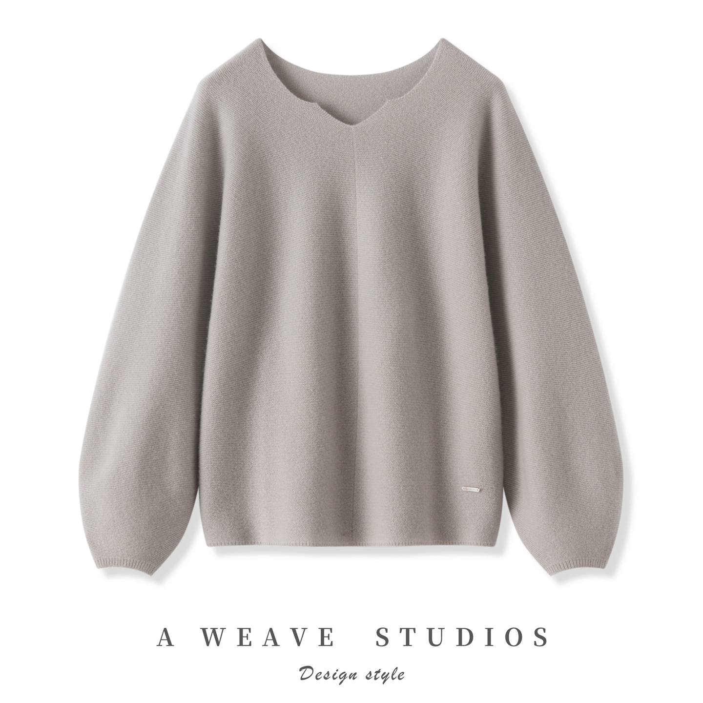 秋冬套头V领宽松全成型灯笼袖