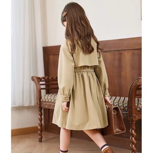 女童春秋装中长款风衣款宽松收腰中大童英伦风小女孩外套潮