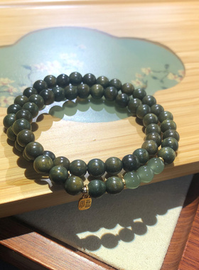 绿檀木手串散珠女款黑曜石金念珠盘玩佛珠木质文玩天然和田玉手链