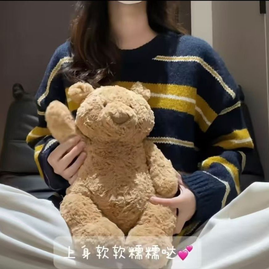 韩版慵懒风撞色条纹圆领套头毛衣女宽松软糯高级感慵懒风针织上衣