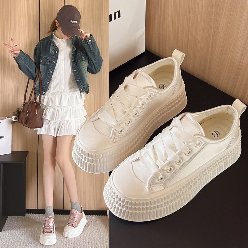 2025年春夏季新款薄款板鞋乳胶鞋垫厚底松糕底休闲小白鞋女鞋,女鞋,休闲板鞋,淘宝优惠券,粉丝福利购,淘宝优惠卷