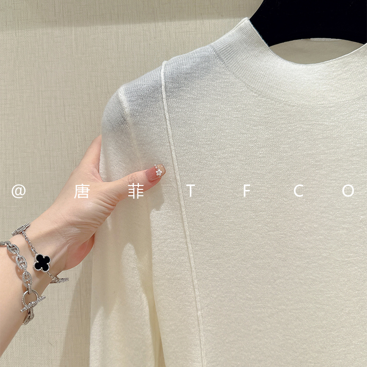 简约老钱风 超细100美丽诺羊毛 柔软圆领套头修身针织衫上衣女白