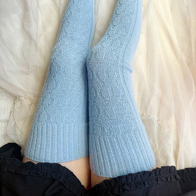 秋冬款高筒袜男加厚加长保暖粗针毛线大腿女士护膝盖长筒过膝袜子