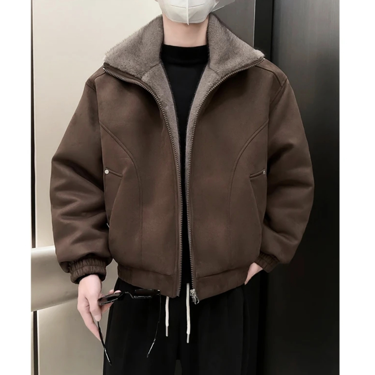 阿航同款双面穿座山雕银狐绒棉衣