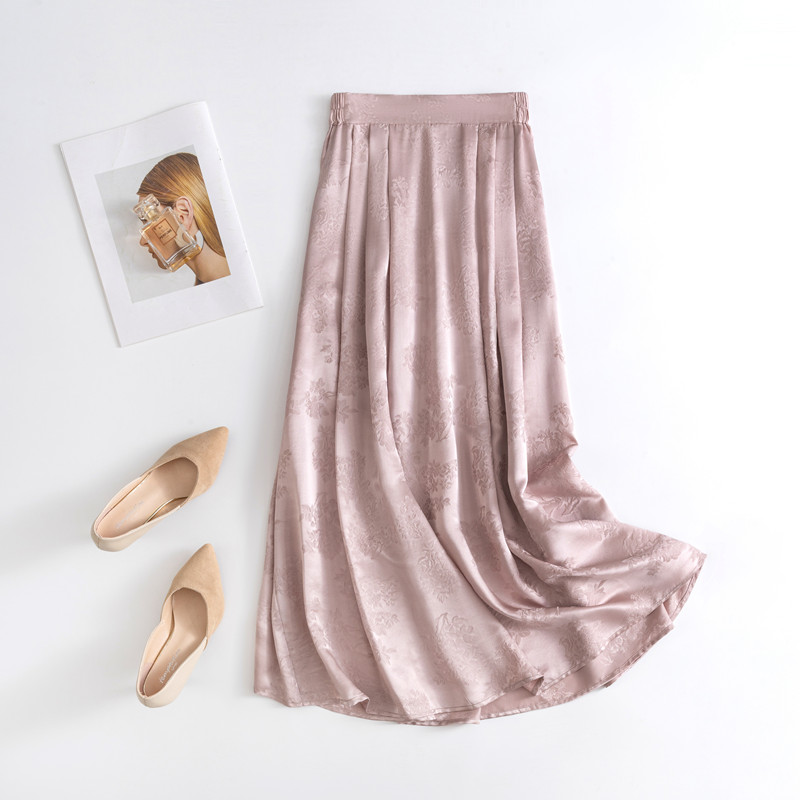 真丝提花花萝半身裙女高腰中长裙