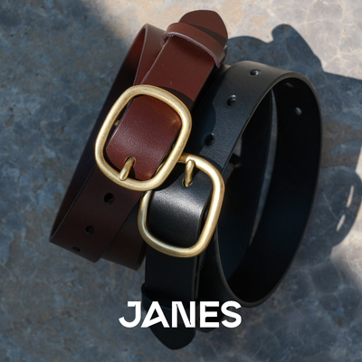 简束简约质感金扣头层牛皮皮带情侣款百搭真皮腰带女装饰牛仔裤