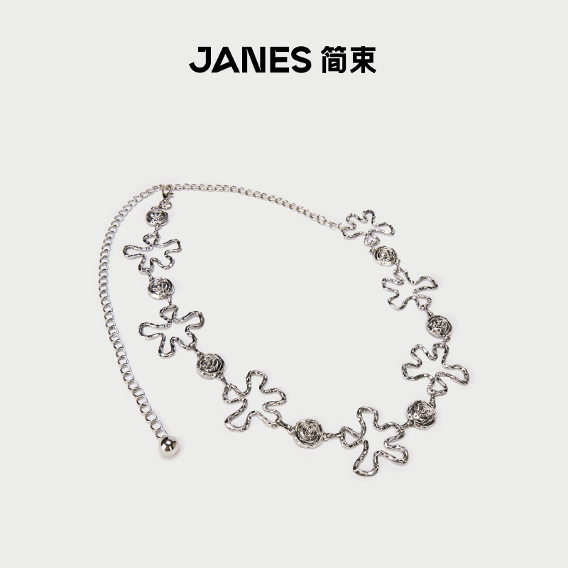 JANES简束银色金属花朵镂空腰链百搭配裙子女士2026新款腰带配饰图片