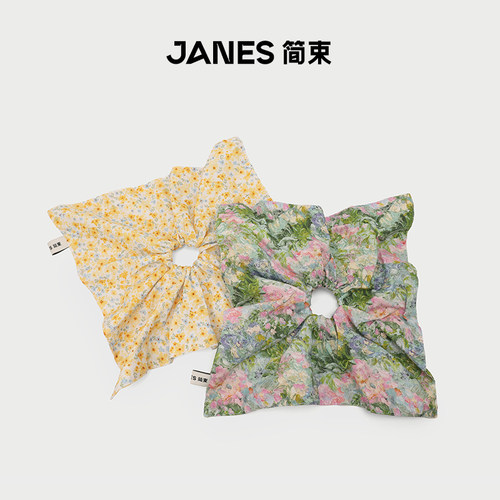 JANES简束复古莫奈配色碎花方形发圈女高级感韩系头绳头饰发饰
