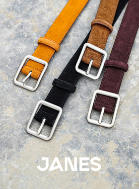 简束极简银色方扣磨砂皮女士真皮腰带反绒皮牛皮皮带复古有质感