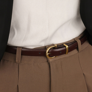 简束高级古铜色针扣百搭牛仔裤 双面牛皮细腰带女复古女士真皮皮带