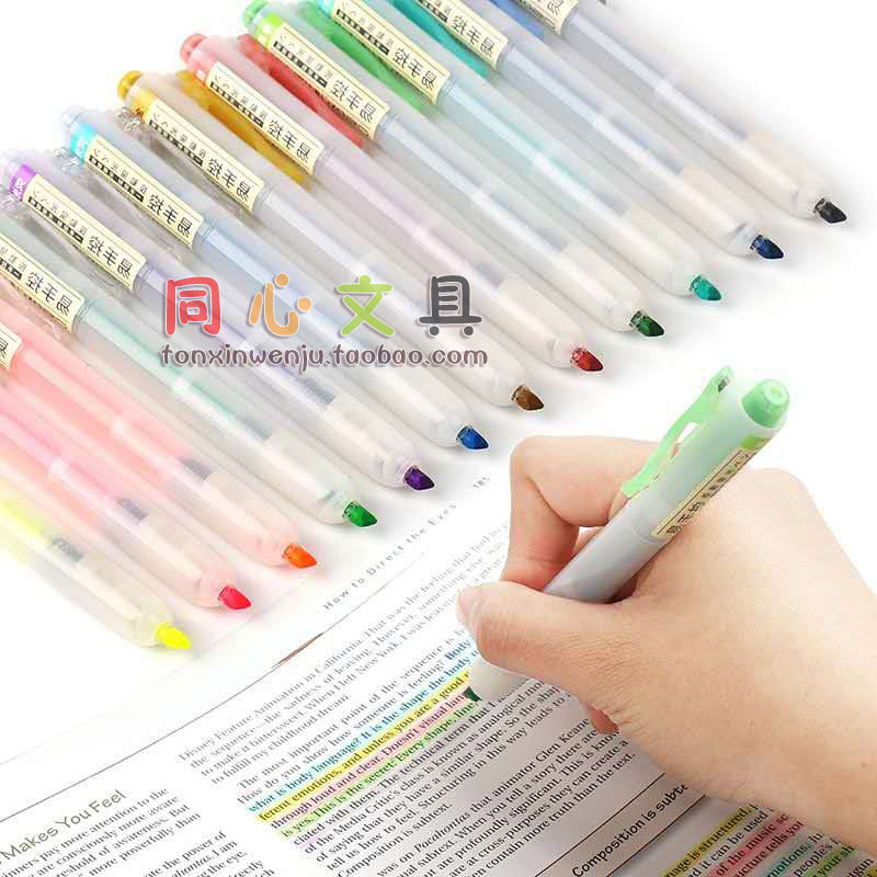点石按动式6色荧光笔标识彩笔图片
