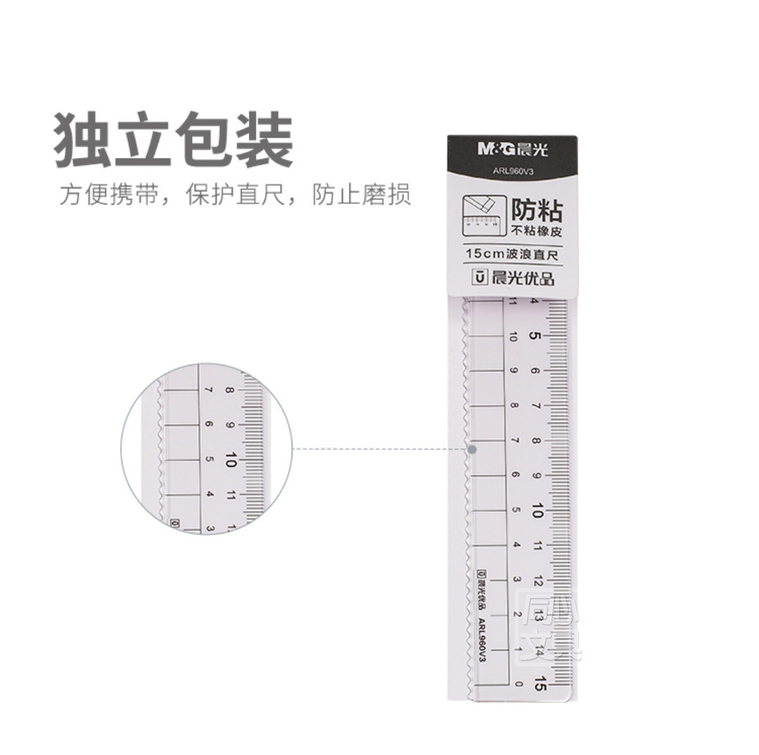 CHENGUANG 우수한 제품 15 CM 물결 모양의 눈금자 방지 스틱 키 투명 다기능 눈금자 몸체 두꺼운 플라스틱 눈금자