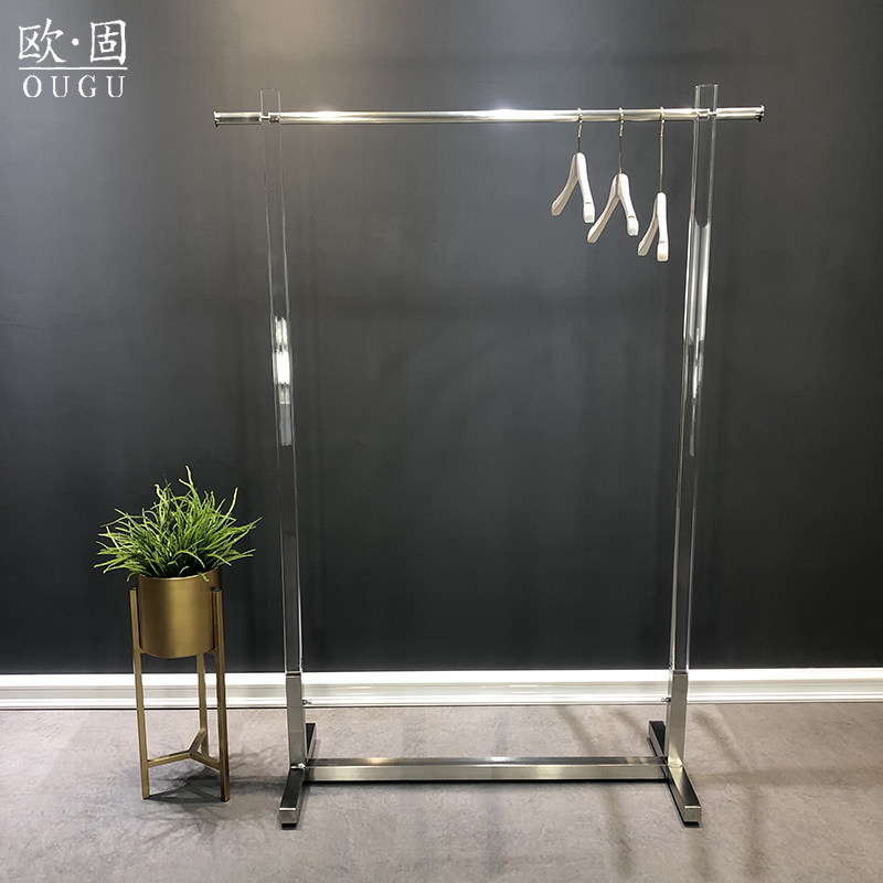 高端定制女装服装店轻奢亚克力水晶挂衣架拉丝镜面银色落地式货架