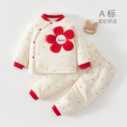 A类纯棉女婴加厚保暖秋冬套装