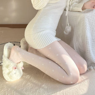 黑丝袜奶白色甜美jk袜子女日系腿袜 薄款 白色连裤 袜秋爱心波点冬季