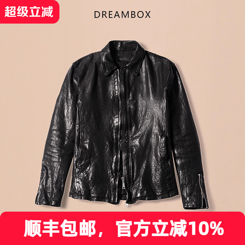dreambox钧博男士外套美式翻领修身夹克马皮工装阿美咔叽机车皮衣