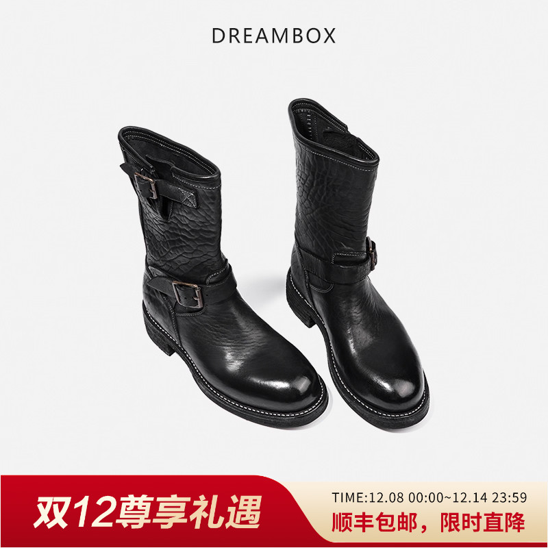 工程师靴马皮皮带扣女士长筒靴