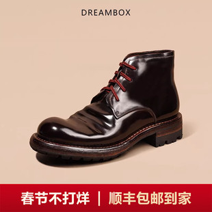 DREAMBOX钧博vibram高档马臀皮潮款工装马丁靴手工固特异耐磨男鞋