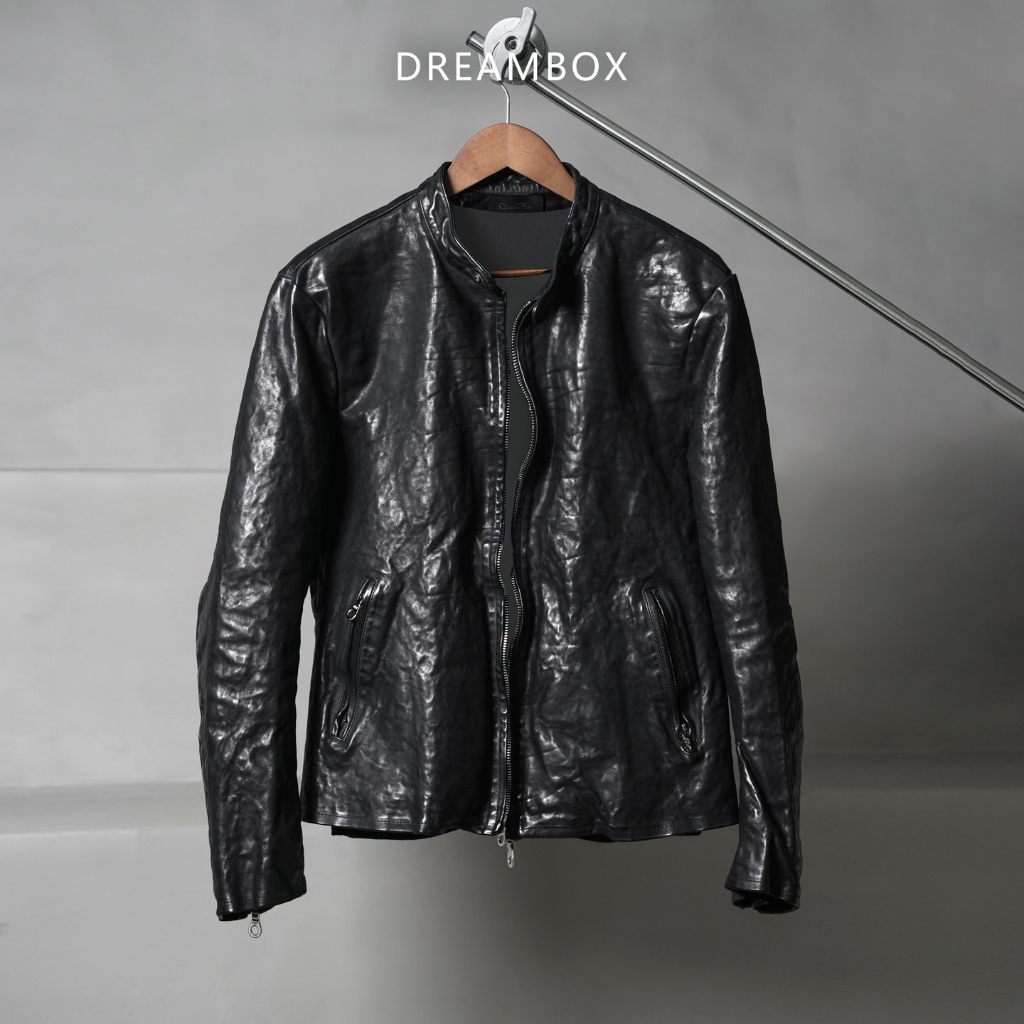 DREAMBOX钧博新款瑞士riri拉链皮衣外套男水洗马皮高级感机车夹克