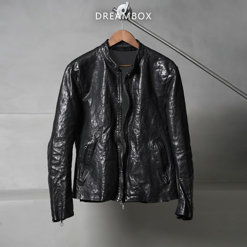 DREAMBOX钧博新款瑞士riri拉链皮衣外套男水洗马皮高级感机车夹克