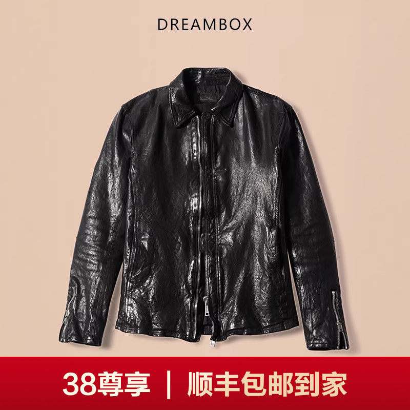 DREAMBOX钧博男士外套美式翻领修身夹克马皮工装阿美咔叽机车皮衣