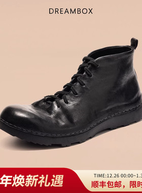 dreambox钧博水洗马皮男士马丁靴极简复古高帮男鞋2025新款短靴