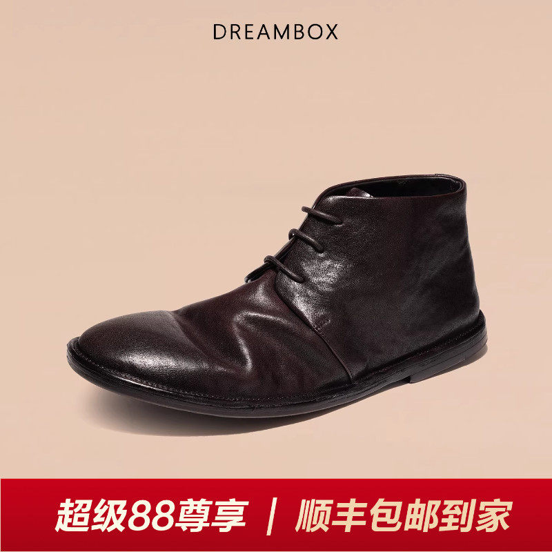 DREAMBOX钧博石洗马皮轻便短靴英伦复古纯手工中帮马丁靴秋冬男靴