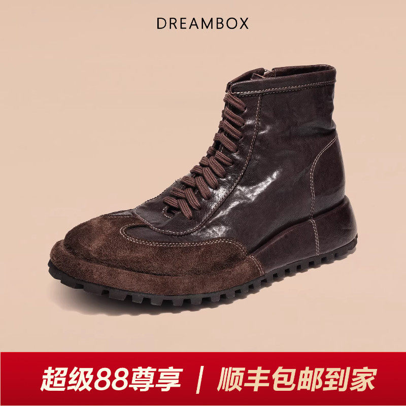 DREAMBOX钧博秋冬新款高帮手工男靴水洗马皮复古英伦侧拉链马丁靴