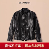 DREAMBOX钧博男士 阿美咔叽机车皮衣 夹克马皮工装 外套美式 翻领修身