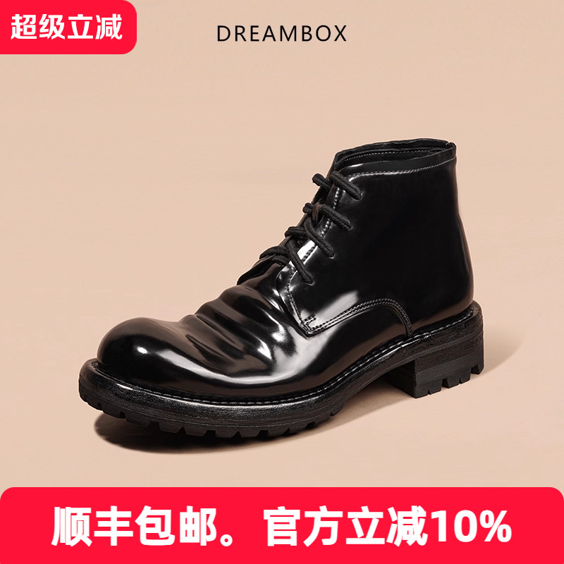 dreambox钧博vibram意大利马臀皮高帮男士皮靴厚底耐磨肌肉马丁靴