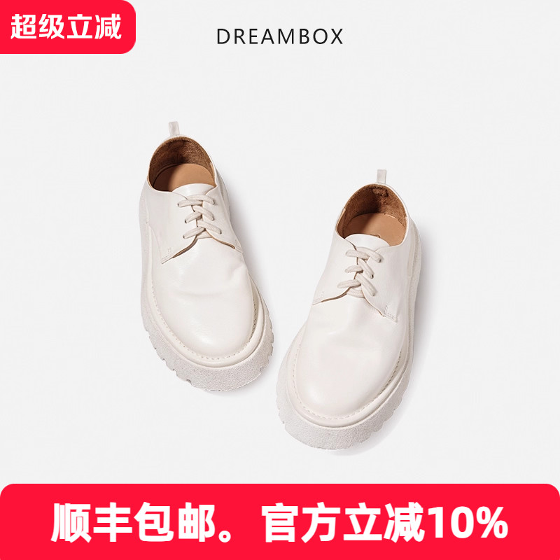dreambox钧博女士轻奢水洗马皮透气小皮鞋时尚气质轻便厚底松糕鞋