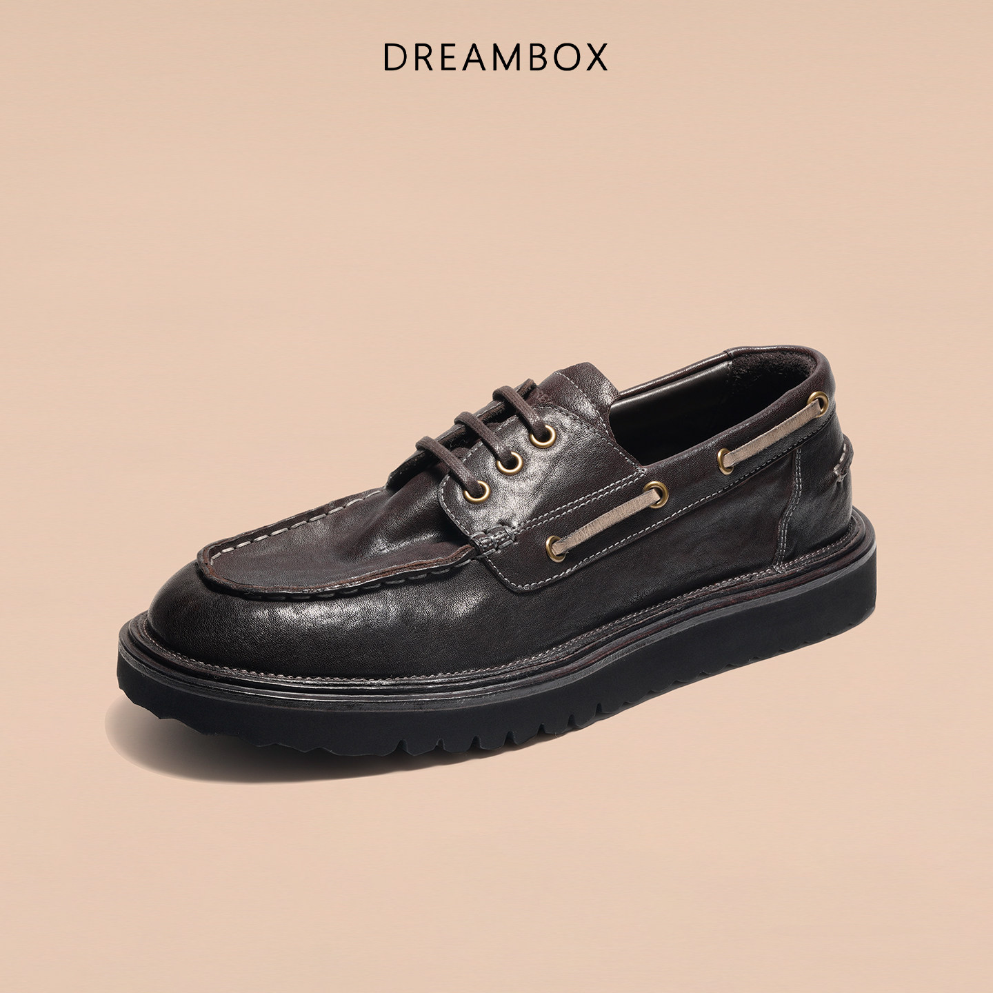 DREAMBOX钧博意大利XL发泡底轻便舒适帆船鞋石洗马皮透气休闲皮鞋