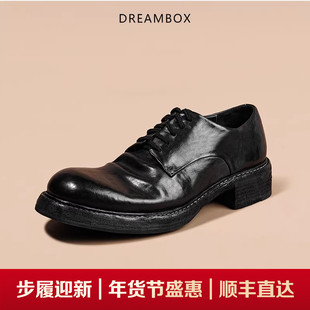 dreambox钧博男鞋高档马皮休闲皮鞋水洗做旧复古手工固特异德比鞋