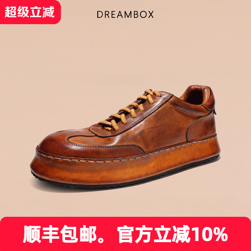 dreambox钧博男鞋2025新款男士休闲板鞋马皮复古纯手工厚底德训鞋