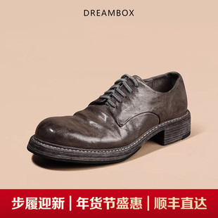 dreambox钧博新款马皮复古休闲皮鞋重水洗手工固特异男士德比鞋