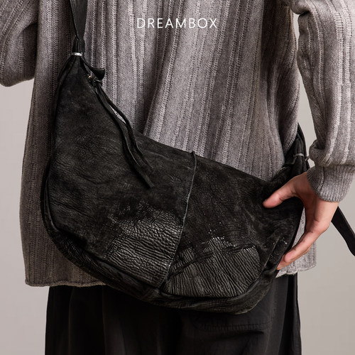 DREAMBOX钧博百搭简约设计高级感缩纹马臀皮斜挎包手工单肩饺子包
