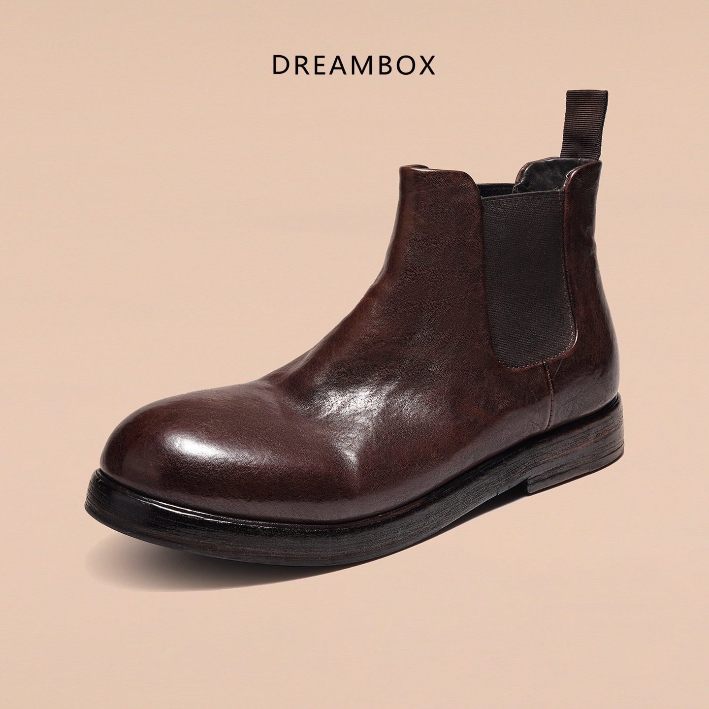 DREAMBOX钧博vibram水洗马皮男士切尔西靴手工耐磨英伦风套筒皮靴