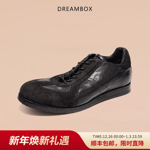 dreambox钧博德训鞋男士新款极简复古板鞋重水洗马皮透气休闲鞋
