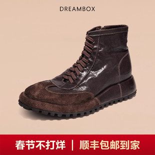 dreambox钧博秋冬新款高帮手工男靴水洗马皮复古英伦侧拉链马丁靴