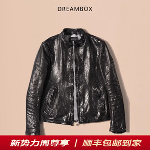 DREAMBOX钧博高端马皮修身 帅气真皮皮衣重水洗复古做旧机车皮夹克
