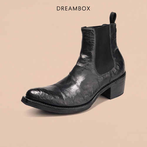 DREAMBOX钧博男靴暗黑先锋马皮厚底切尔西靴纯手工固特异套筒皮靴